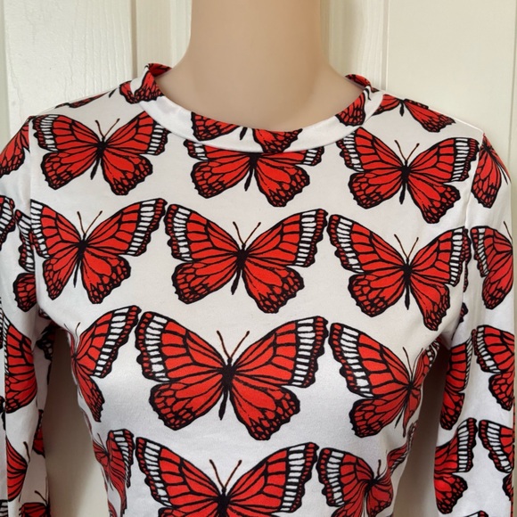 Fashion Nova Blood Orange Butterfly Print Long Sleeve Crop Top Small - Picture 3 of 5
